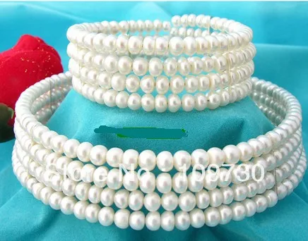 

Jewelry 00493 GENUINE MULTI STRAND 5MM WHITE CULTURED FRESHWATER PEARL NECKLACE BRACELET SET (A0516) -Bride jewelry free shippin