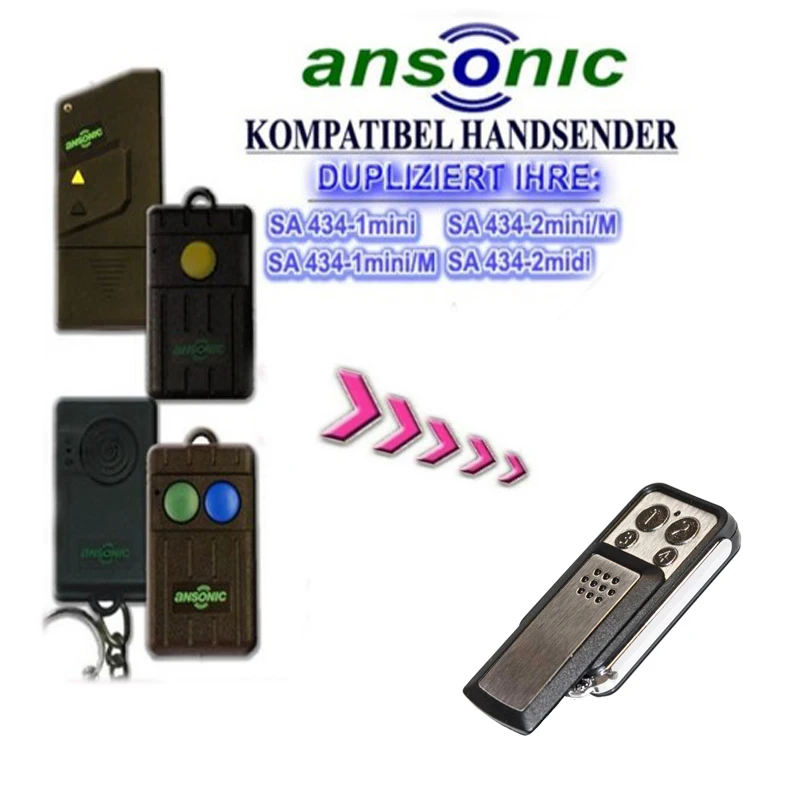 2 шт для Ansonic дистанционного SA434-1mini, SA434-2mini/M, SA434-1MINI/ME, SA434-2MIDI Двери Гаража Пульт дистанционного управления