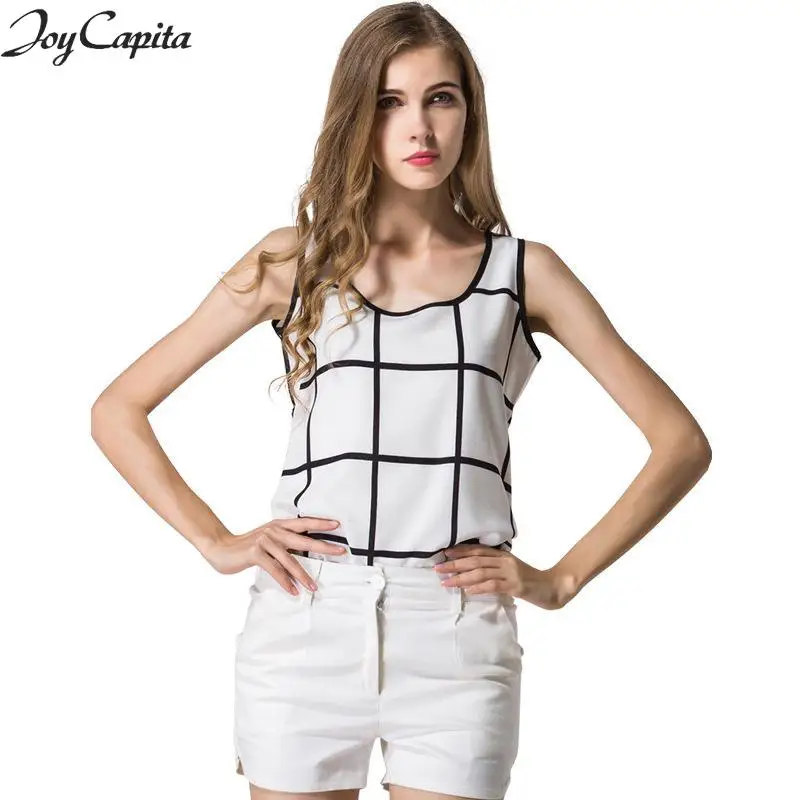 Joy Capita Women Tops 2017 Chiffon Plaid Tank Summer Solid Top | Женская одежда
