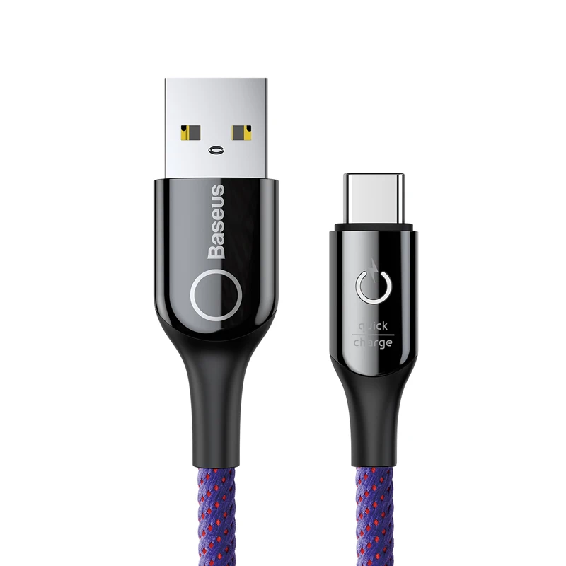 Baseus 3A Smart power Off usb type C кабель для быстрой зарядки type-c кабель для samsung S10 S9 Note 10 Oneplus 7 6t 6 USB-C кабель usbc - Цвет: Purple