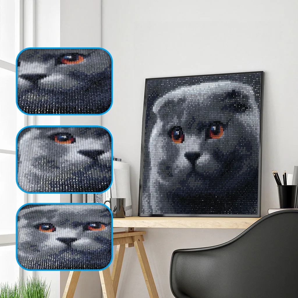 

5D DIY Diamond Painting Full Drill Square grey Cat Diamond Embroidery Cross Stitch Rhinestone diamond paintings