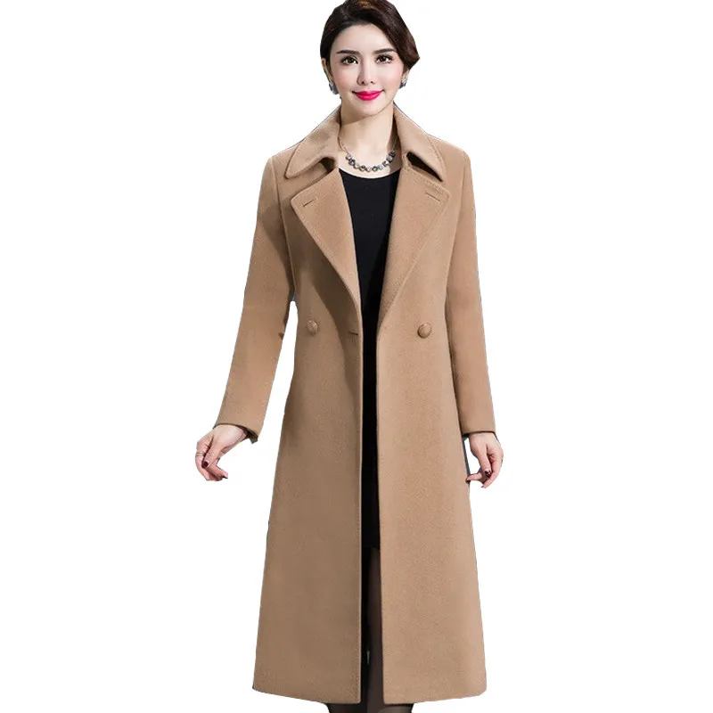 

Fashion Women Woolen Coat 2023Autumn Winter New Elegant Long-Sleeve Solid Woolen Coat Female Middle-Aged Outerwear
