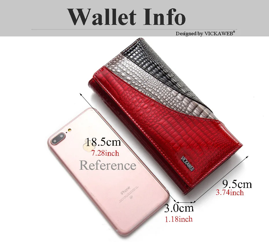 VICKAWEB Wallet Female Patchwork Long Women Wallets Genuine Leather Purses Ladies Vintage Hasp Purse Alligator Standard Wallets-AE150-1-002
