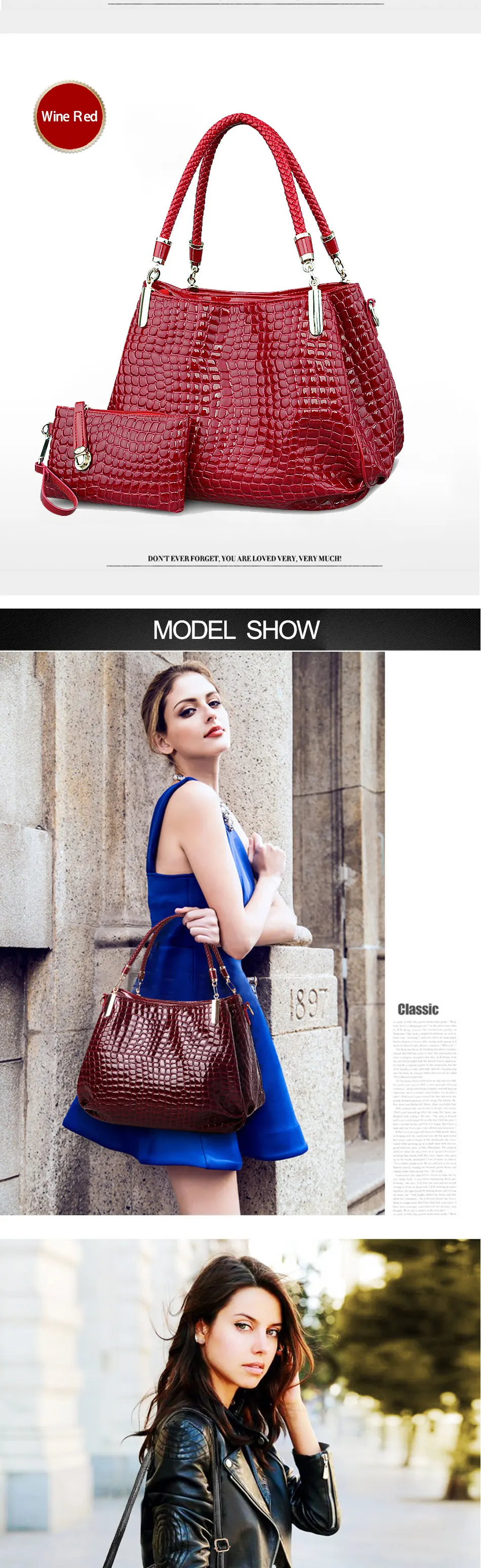 Nicole&Doris New Crocodile Grain PU Leather Women BagShoulder Bag Handbag Female Shopping Bag Crossbody Totes Large Bag women's bags big