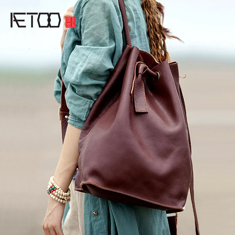 

AETOO The first layer of leather shoulder bag female Korean version of the ladies leather handmade backpack retro art female bag