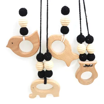 

4pcs sale Teething beaded necklace Nursing Crochet knit ball BLACK BEECH ELEPHANT bird owl fish animal education toy EN17