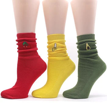 

2pairs Cartoon Art Socks Cute Women Socks Fruit Print Meias Retro Embroidery Long Colorful Funny Cotton Socks Lady Kawaii Sock