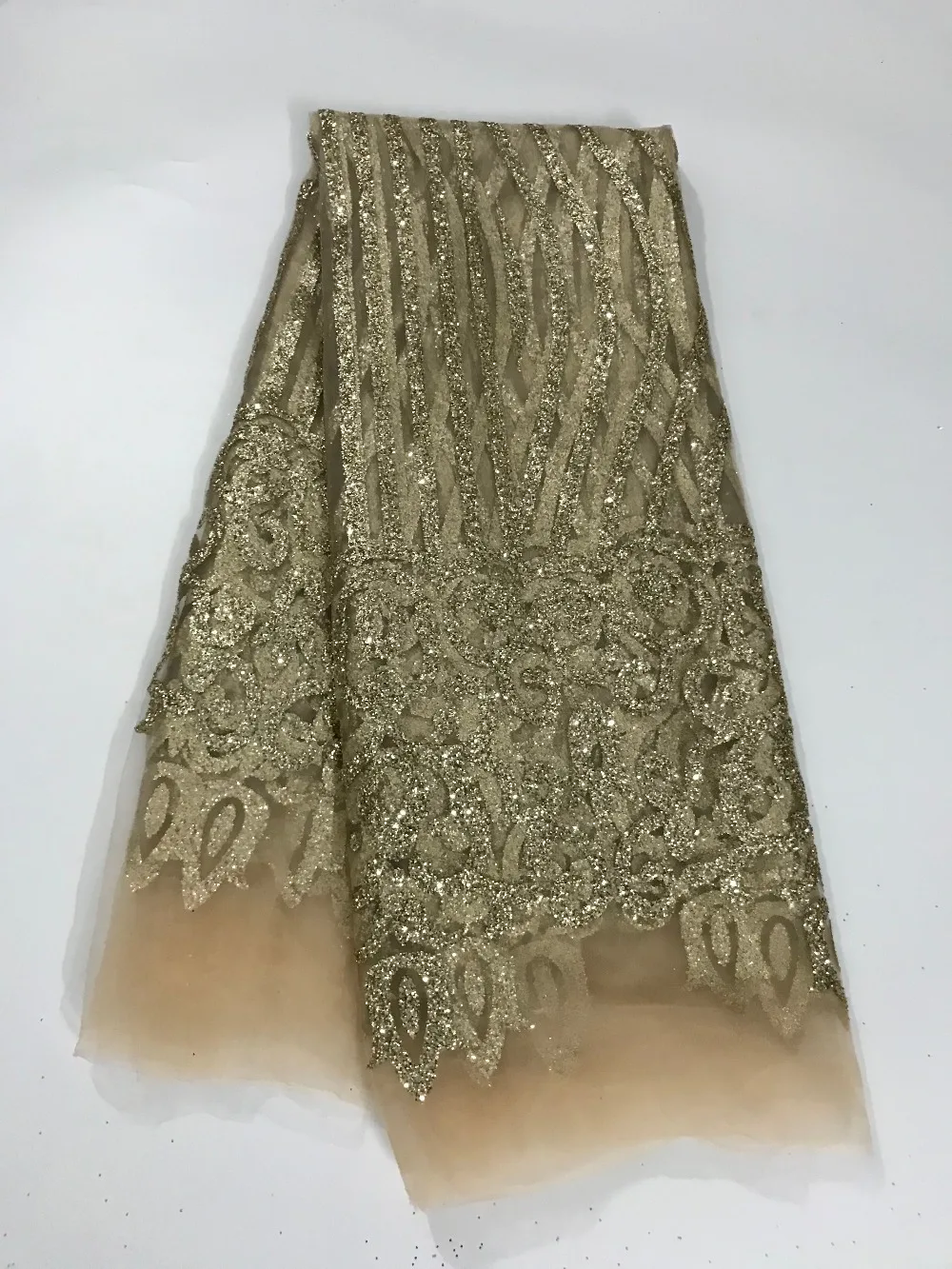 5 Yards/lot glitter style French Tulle Net fancy african glued lace fabric Jolin-7248 in gold For party Dress | Дом и сад