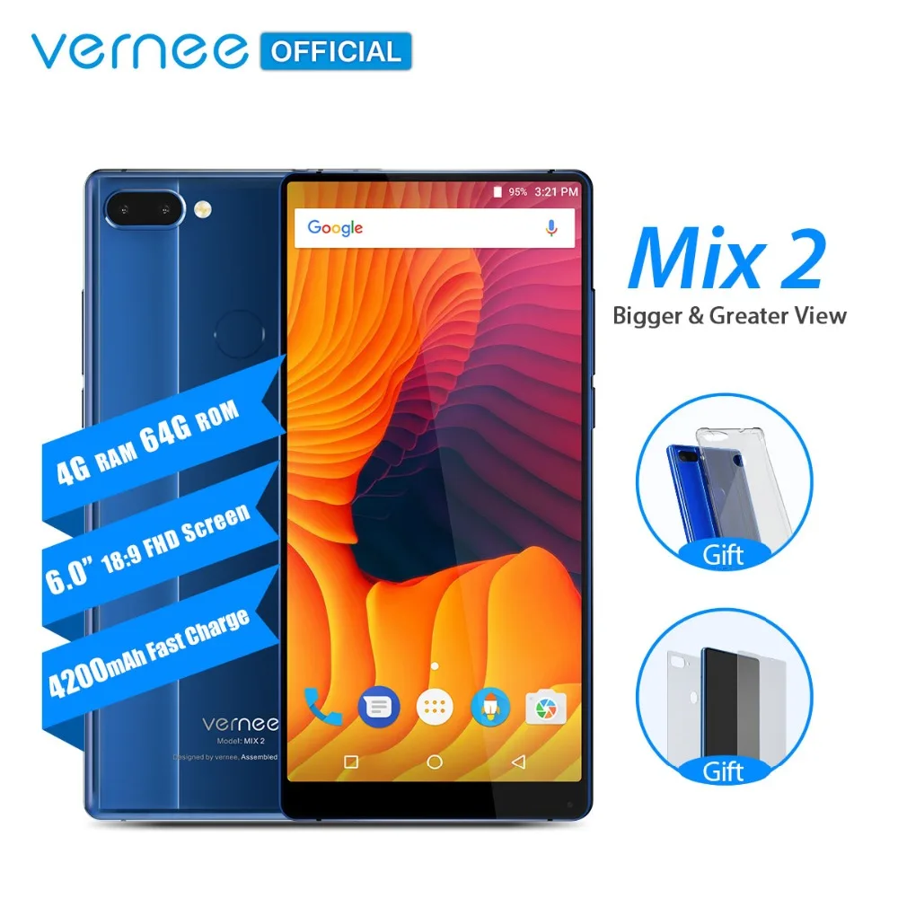 

Vernee Mix 2 Mobile Phone 4G RAM 64G ROM MTK6757 Octa core 6.0 Inch 18:9 Display 13.0MP Android 7.0 Smartphone Dual Back Camera