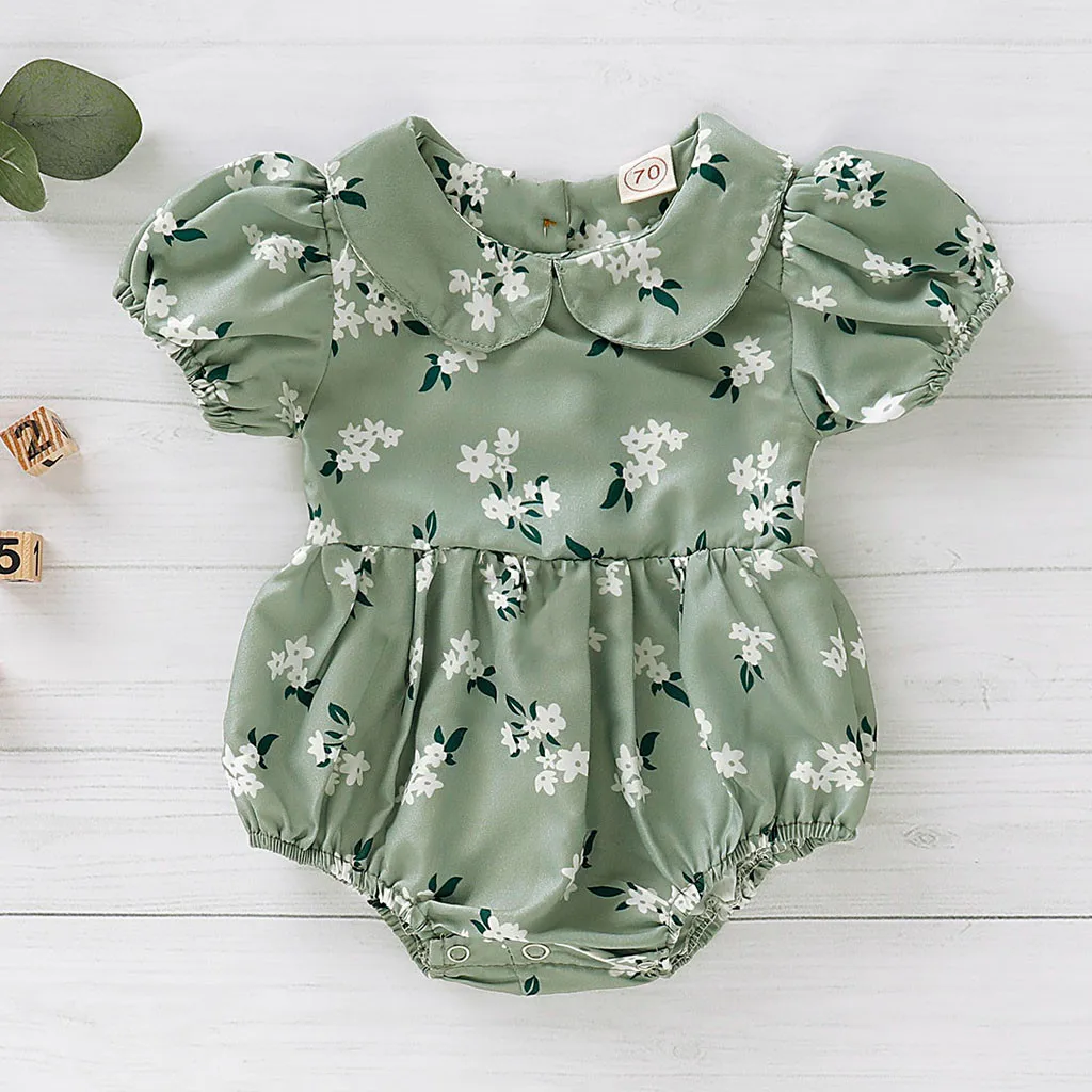 

ONTO-MATO 2019 Infant Newborn Baby Girls Print Bodysuit Rompers Peter Pan collar Clothes Tuta di cotone senza maniche#25
