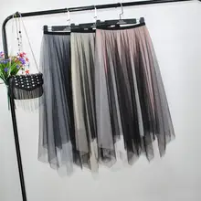 Летнее Сетчатое платье нерегулярные Для женщин юбки 3 Многослойный фатин градиент плиссированная юбка Леди Высокая Талия размера плюс юбка Повседневное свободные уличная юбки