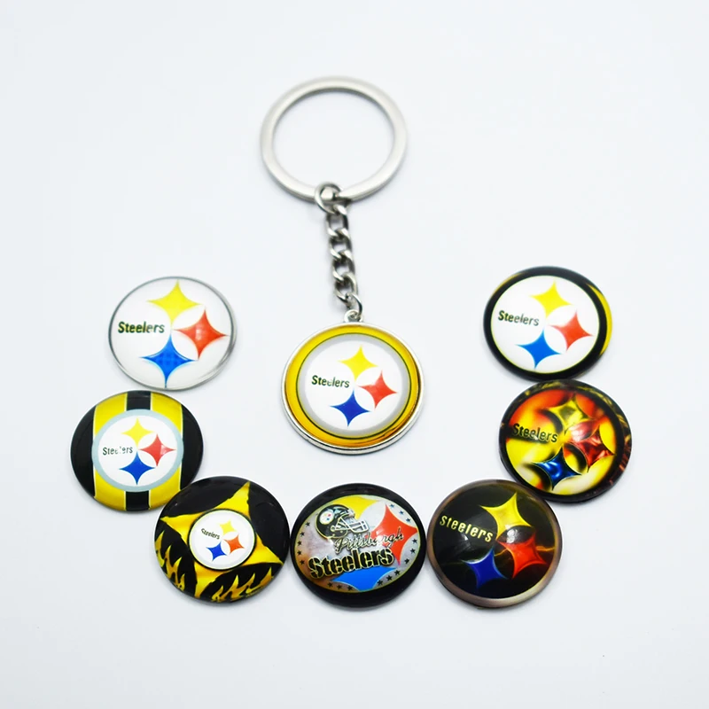 

10PCS Football Sport Team Metal Key Chain 25MM Pittsburgh Steelers Jewelry Key Chain Car Accessories