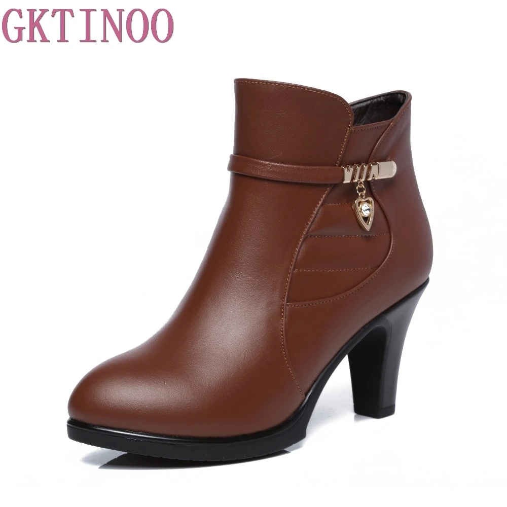 

autumn winter ankle boots fashion pointed toe thin heels women shoes high heel genuine leather lady boots