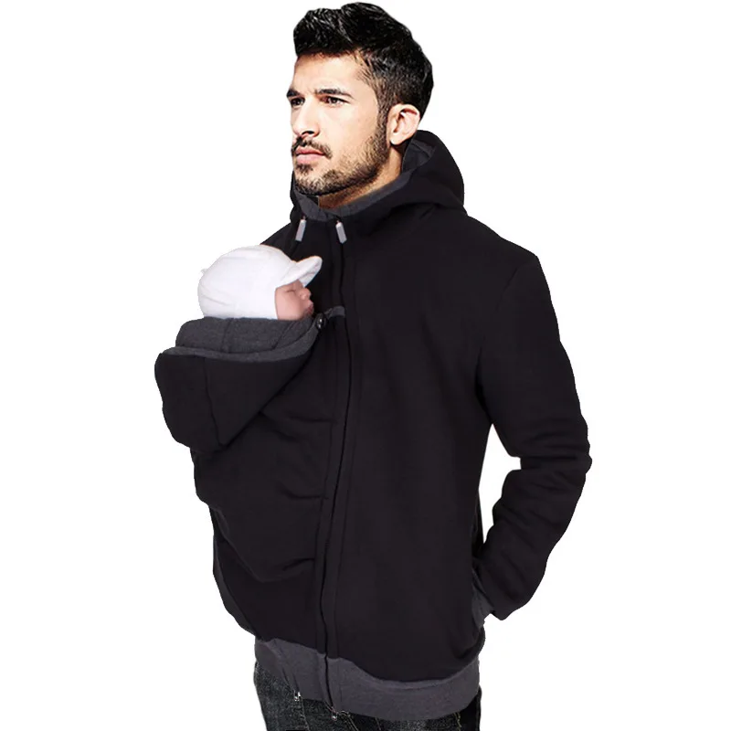 Мужские унисекс средства ухода за кожей для будущих мам кенгуру куртка с капюшоном верхняя одежда пальто для беременных Babywearing черный