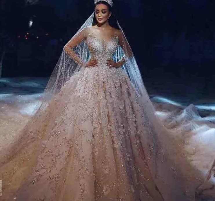 Роскошное платье Vestido De Noiva мусульманское свадебное платье бальное платье с длинными рукавами кружевное вышитое бисером цветы свадебное платье в богемном стиле свадебное платье