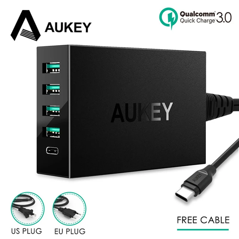 AUKEY Тип USB c Зарядное устройство 5-Порты и разъёмы Quick Charge 3.0 быстрый мобильный