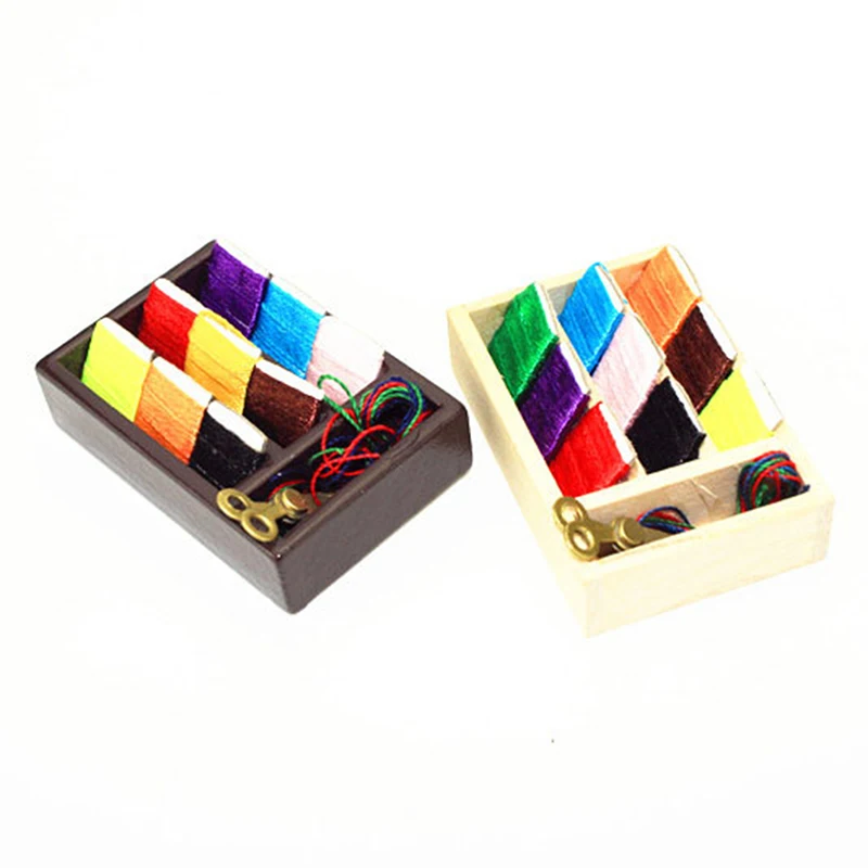 

1:12 Miniature Sewing Kit Box with Sewing Thread Scissors Dollhouse Furniture Accessories Livingroom Bedroom Sewing Room