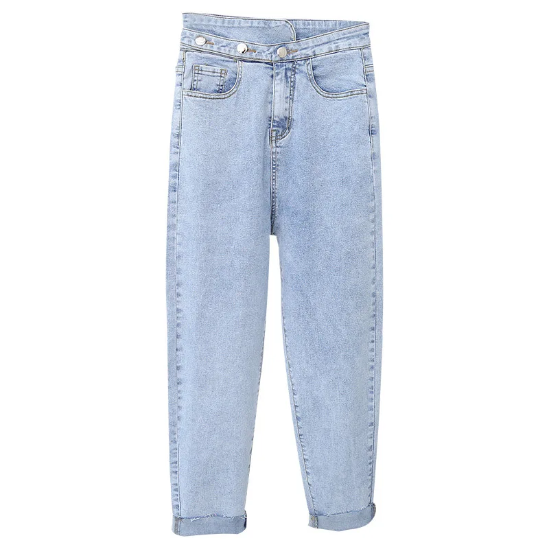 

New Women 2019 Fashion High Waist Blue Harem Pants Washed Denim Pants Female Spring Summer Loose Casual Jeans Plus Size 5XL