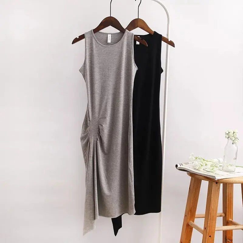

Womens Summer Sleeveless Side Slit Casual Dress Femme Solid Color Tank Dresses