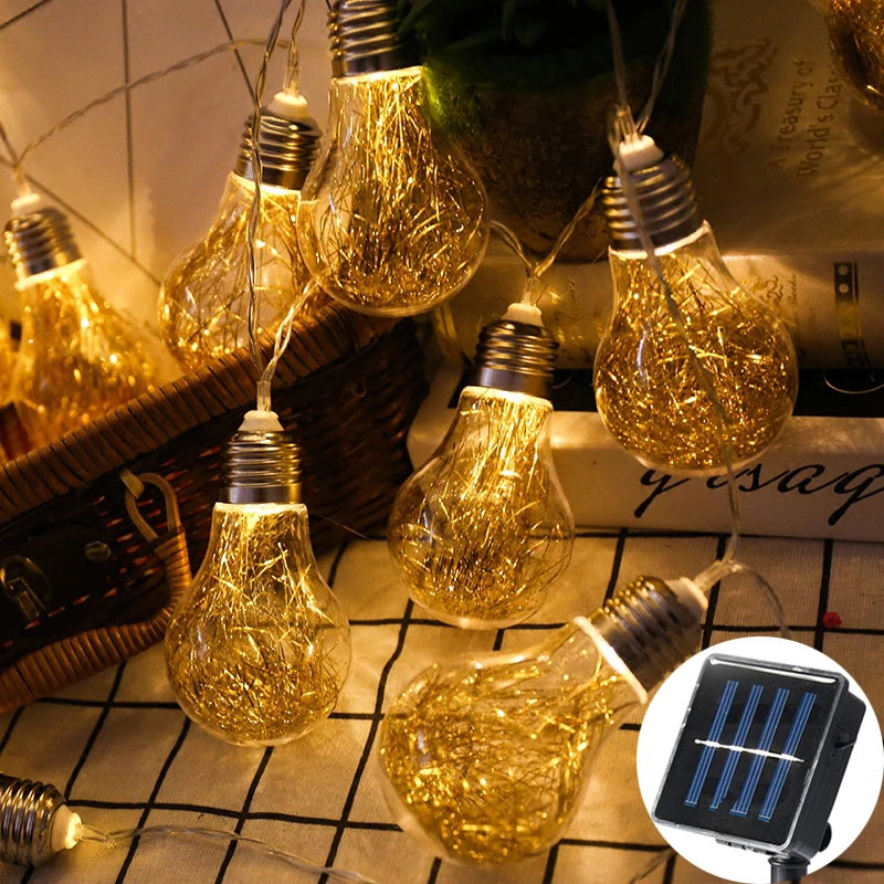 

Retro Gold Transparent Bulb Solar Lamp Power LED String Fairy Lights Solar Garlands Garden Christmas Decor For Outdoor luminaria