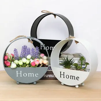 

European Wrought Iron Round Wall Flower Basket Simple Living Room Wall Decoration Storage Home Decoration Accessories