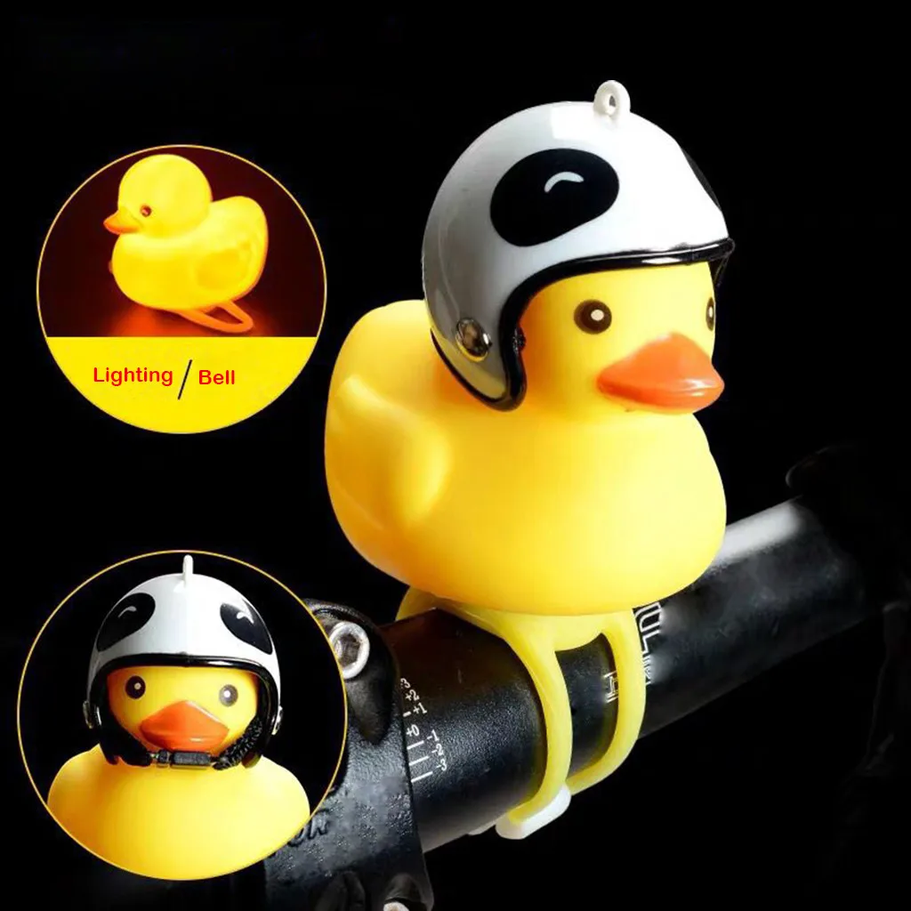 Perfect 1pcs Cartoon Yellow Silica Gel Little Duck Shape Bicycle Bells Shining Mountain Bike Handlebar Duck Head Light New #0621 12