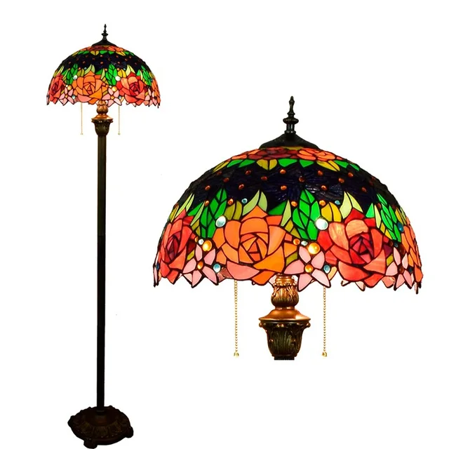 16inch Tiffany red rose flower Stained Glass floor lamp E27 110 240V ... 16inch Tiffany red rose flower Stained Glass floor lamp E27 110 240V ...