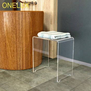 

Waterfall Clear Acrylic Shower Stool,Vanity Bathroom Stools, Lucite U table -40W 30D 43H CM