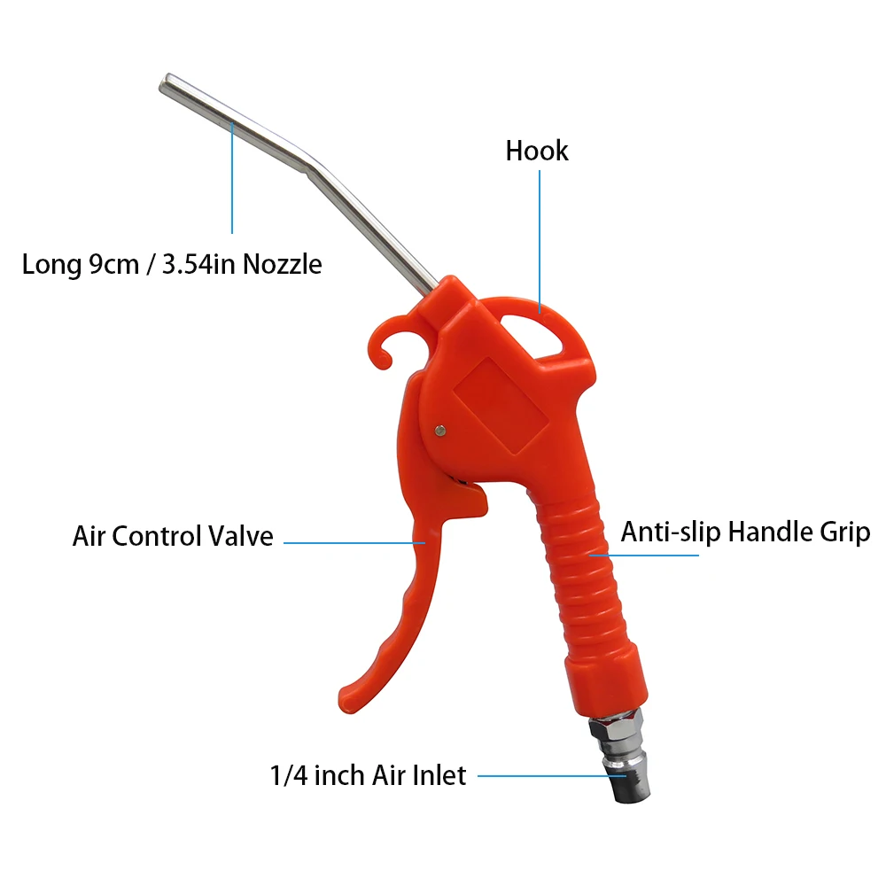 Air Blow Gun Red Plastic Handle Angled Bent Nozzle Air Duster Blow Gun Cleaner Air Blower Duster Blow Dust Gun Pneumatic Tool