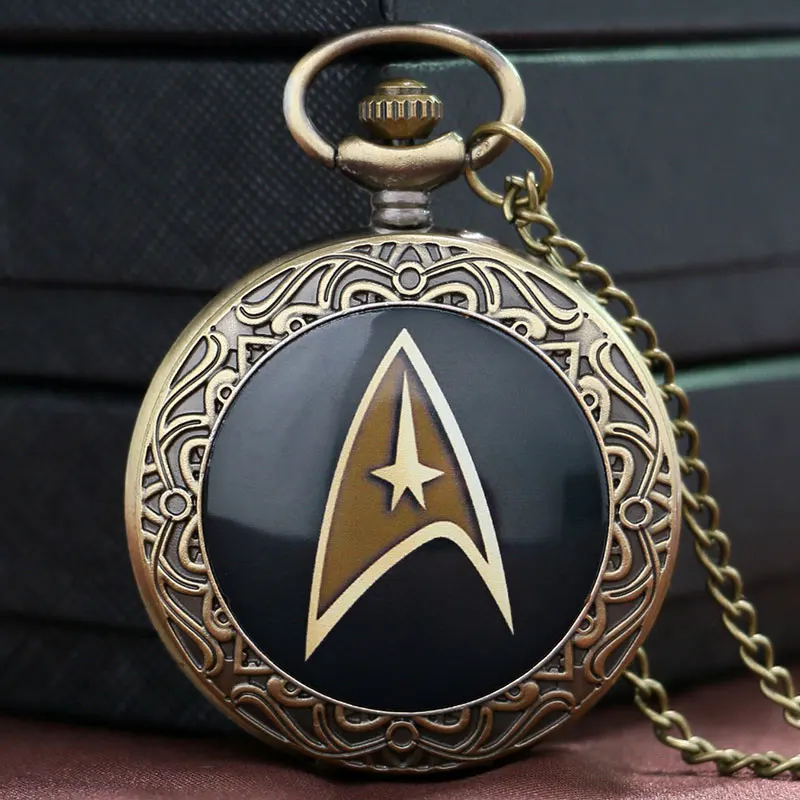 

2017 Hot Bronze Star Trek Captain Kirk Pocket Watch with Necklace Chain Fob Watches Gift for Star Trek Souvenir Relogio De Bolso