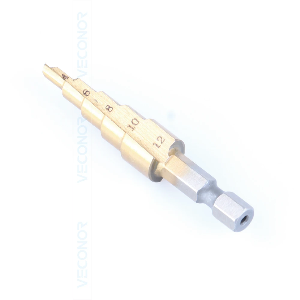 VECONOR 3 шт. набор титановых ступенчатых сверл 1/4 &quotшестигранный хвостовик HSS