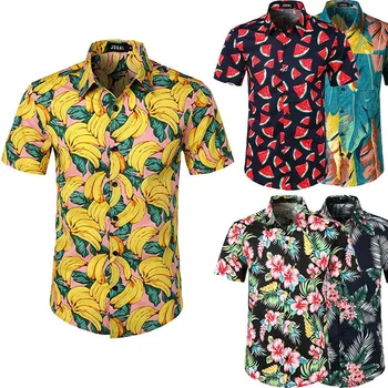 

2019 Men Hawaiian Floral Shirt Tropical Summer Short Sleeve Shirt Aloha Print Party Holiday Fancy Men Shirt