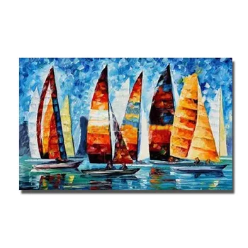 

Oil Painting for Wholesale Sailboat Knife Scenery Painting Living Room Wall Decor Hand painted Picture Oil No Framed