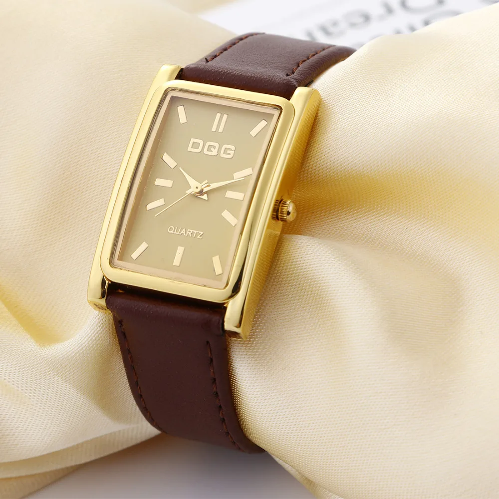 

New Luxury Brand DQG Leather Strap Rectangle Quartz Watch Women Simple Business Dress Watches Gold Dial Watch Clock Hot Sale