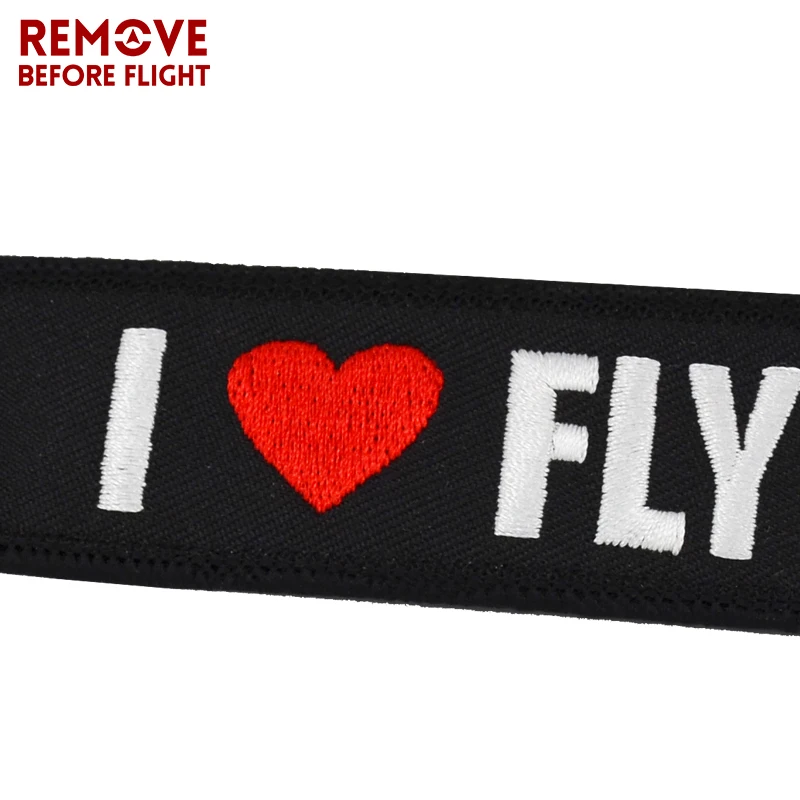 Remove Before Flight OEM Keychain Jewelry Safety Label Embroidery I LOVE FLYING Key Ring Chain for Aviation Gifts Luggage TagS 2