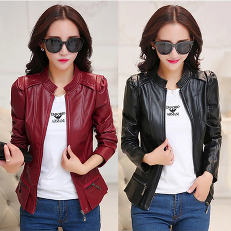 

Zogaa 2019 Autumn Women's Short Leather Jackets Motor PU Coats Solid Casual Jackets Slim Fit Stand Collar High Street Wear Women