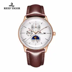 Reef Tiger/RT модные повседневные часы водостойкие Дата День розовое золото коричневый кожаный ремешок автоматические часы для мужчин RGA1653