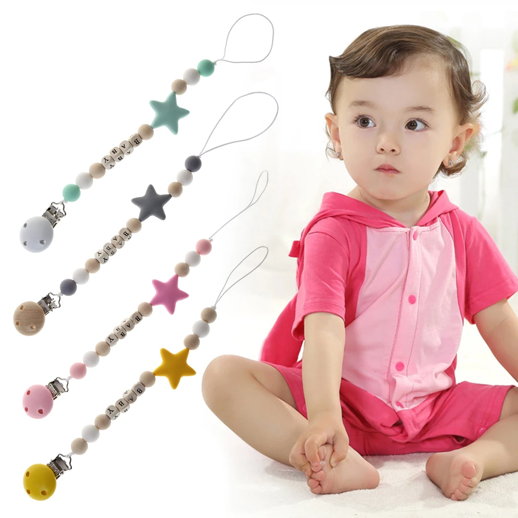 Цепочка-пустышка для кормления ребенка, подвеска в виде звезды, ожерелье, Прорезыватель для соска, веревка, ниппель для клипа, держатель для новорожденного малыша, дерево, силикон