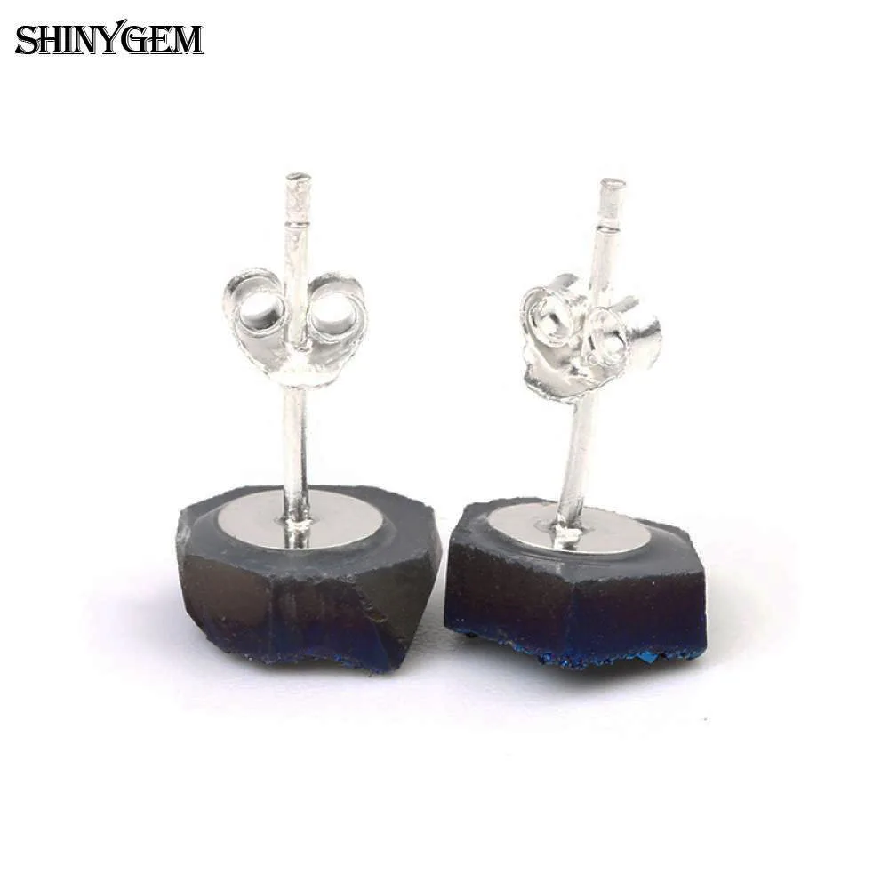 ShinyGem 6-9 мм Необычные Кристальные серьги 925 пробы серебряные серьги-гвоздики маленькие милые натуральные кварцевые серьги друзы для женщин