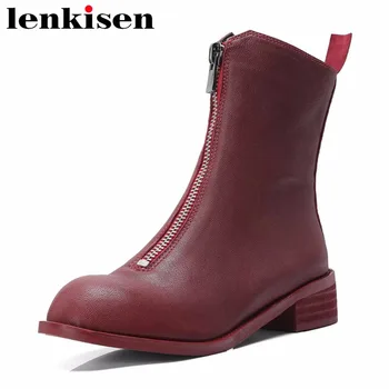 

Lenkisen recommed classic round toe low heels zipper sheep leather high quality hollywood movie stars women ankle boots L9f1