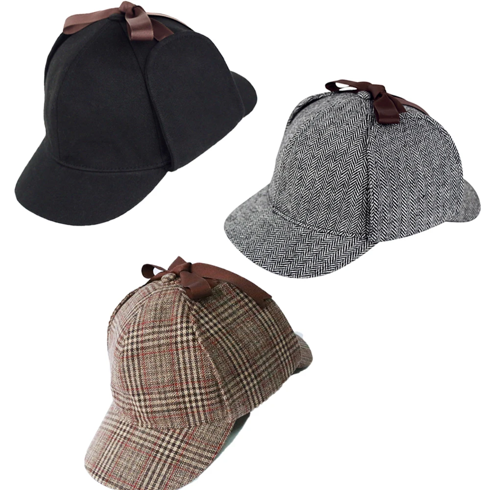 

High Quality Cosplay Cap Detective Sherlock Holmes Deerstalker Hat Gray Black Brown Caps New Berets Cap Vestidos