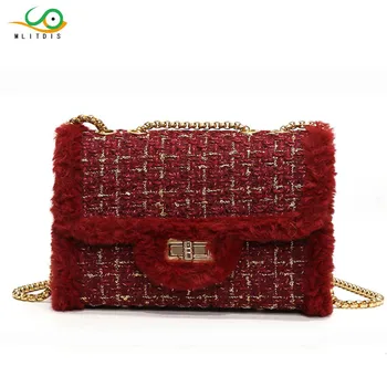 

MLITDIS Winter Luxury Handbags Women Messenger Bags Cross Body Female Crossbody Bags For Girls Chain Shoulder Chain Bag Woolen