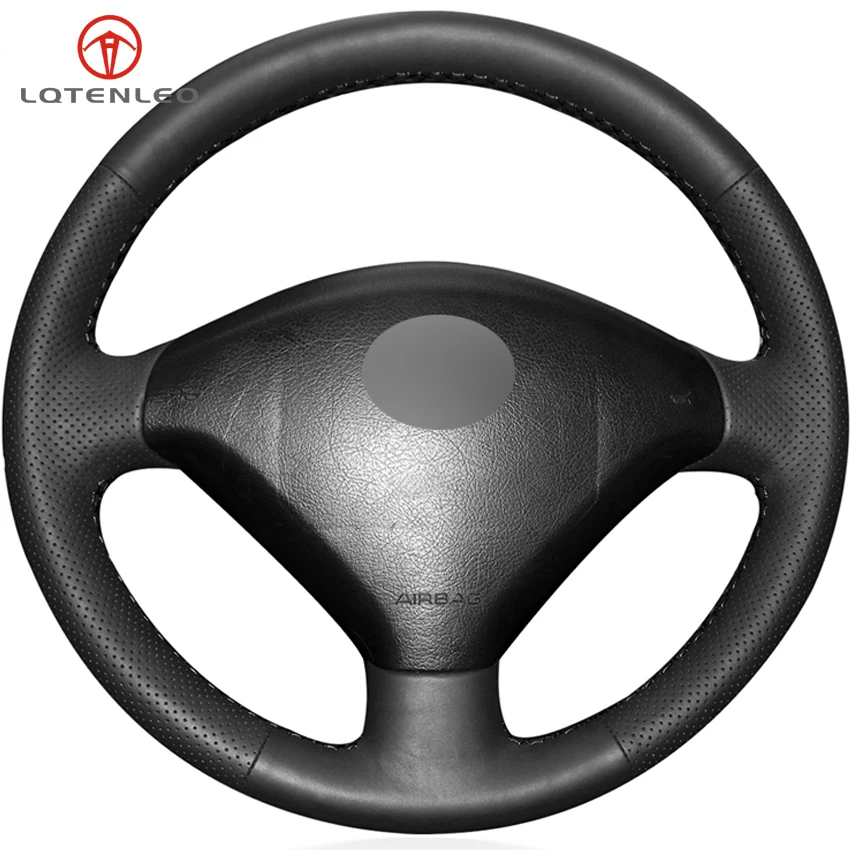 

LQTENLEO Black Artificial Leather Hand-stitched Car Steering Wheel Cover For Peugeot 307 2001-2008 307 SW 2005-2008