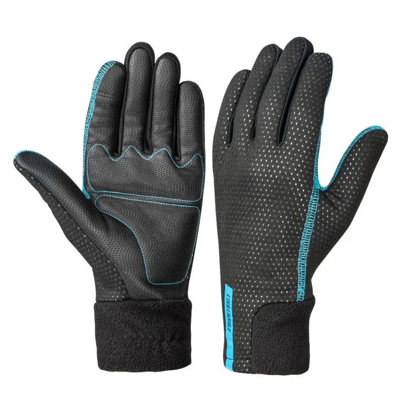 Coolchange для велосипедов перчатки для зимних видов спорта водонепроницаемые теплые противоскользящие велосипедные перчатки на длинные пальцы наручные Расширенный MTB велосипедные перчатки - Цвет: Blue