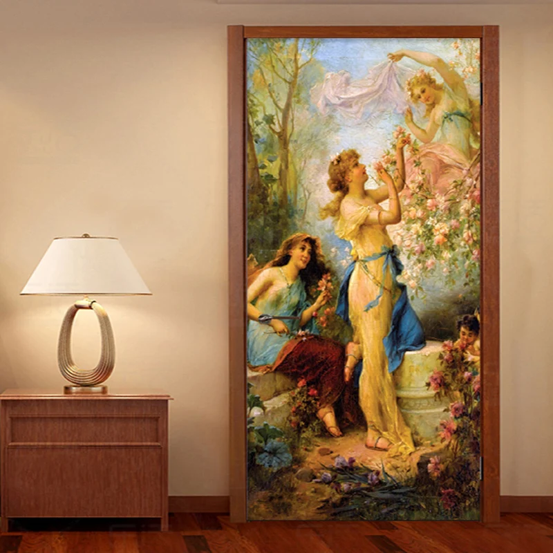 

European Style Oil Painting Photo Wall Door Sticker Wallpaper Living Room Bedroom Creative Art Background Wall Covering Mural 3D