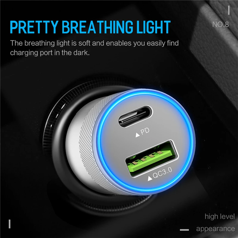 PD QC 3.0 شاحن سيارة ، صخرة المزدوج USB سيارة-شاحن آيفون X 8 7 6 سامسونج Xiaomi نوع C PD سريعة تهمة 3.0 مؤشر LED