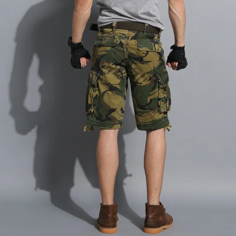 Мужские камуфляжные шорты в стиле милитари высокого качества, мужские шорты-карго из хлопка с несколькими карманами, бриджи, шорты-бермуды