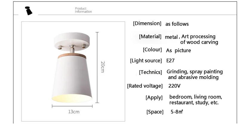 Modern Led Ceiling Light Fixture Iron Lampshade With Wood Adjustable Angle Nordic Indoor Hanging Lamp Corridor Aisel E27 White