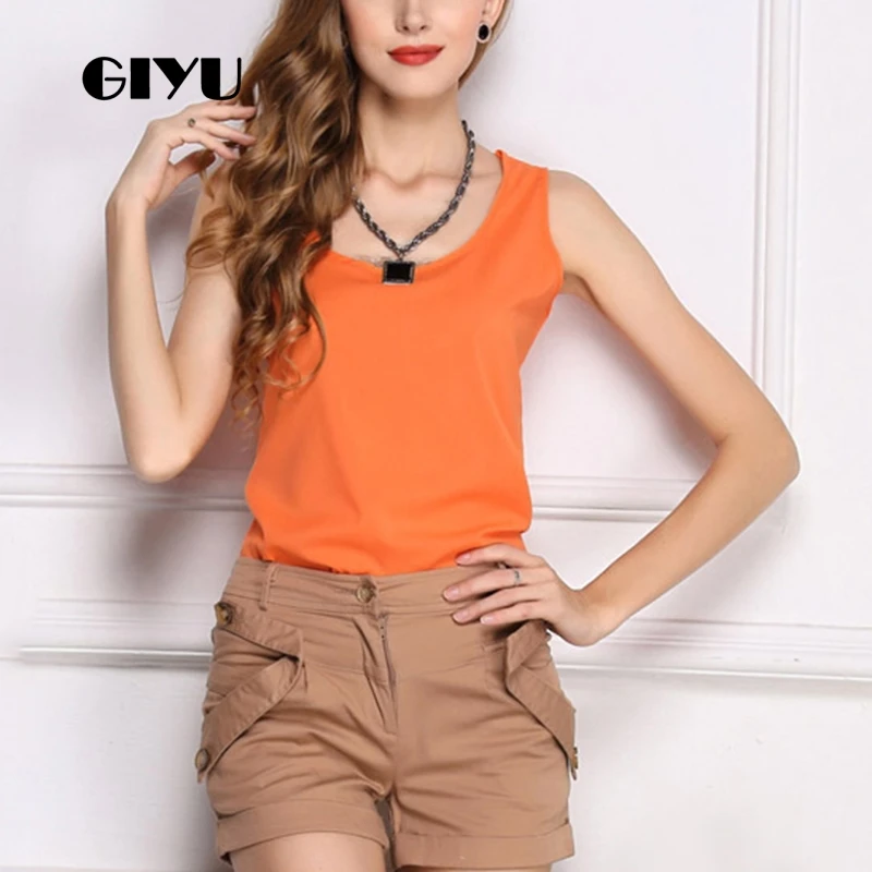 

GIYU Summer Casual Solid Tanks Women Sleeveless Tee Loose Basic Tops camiseta mujer