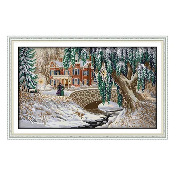 

Joy Sunday cross stitch kits Snow-covered landscape snow DMC14CT11CTcottonfabric livingroom restaurant hotel painting wholesale